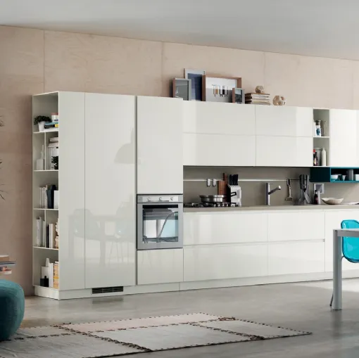 Cucina Moderna Foodshelf 04 in laccato lucido Bianco Prestige di Scavolini