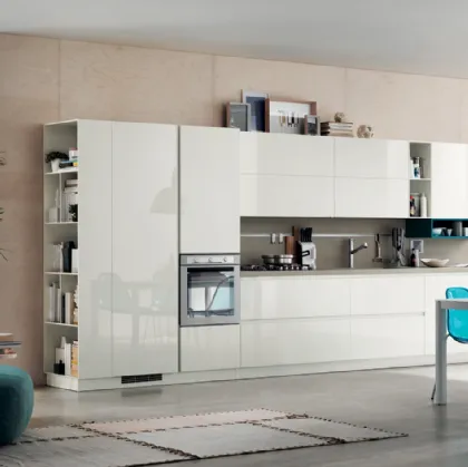 Cucina Moderna Foodshelf 04 in laccato lucido Bianco Prestige di Scavolini