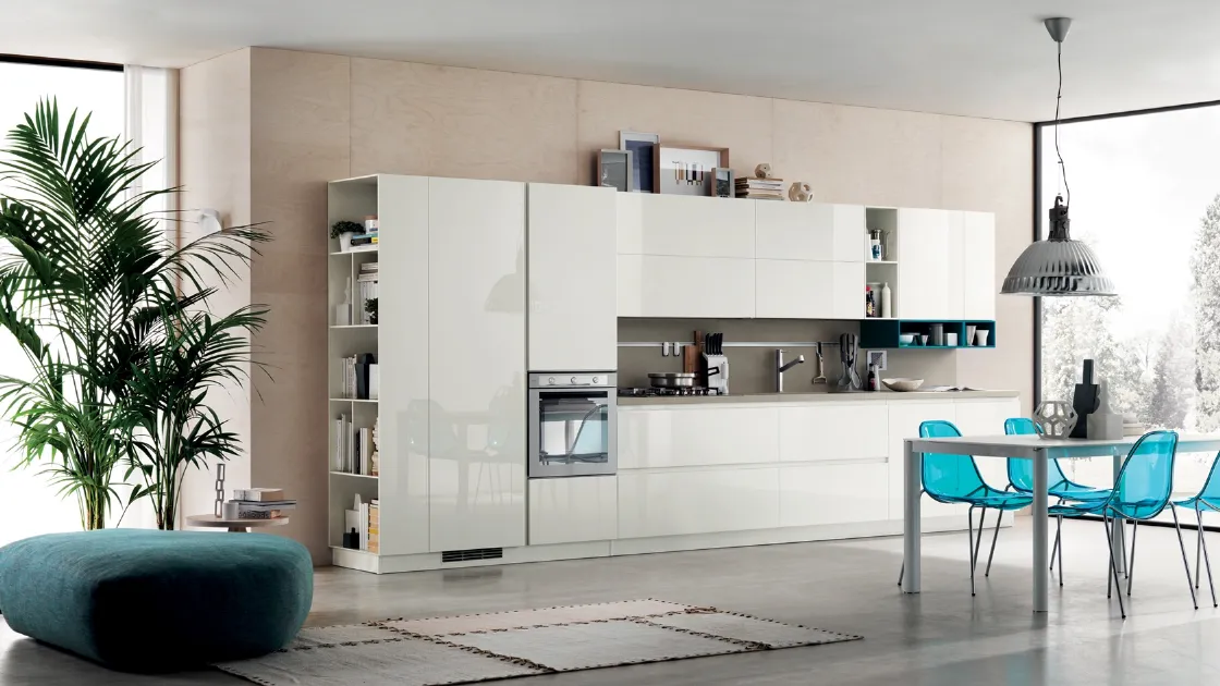Cucina Moderna Foodshelf 04 in laccato lucido Bianco Prestige di Scavolini