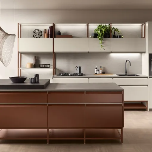 Cucina Moderna Formalia 03 in Grigio Chiaro e Ruggine di Scavolini
