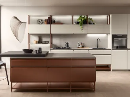Cucina Moderna Formalia 03 in Grigio Chiaro e Ruggine di Scavolini