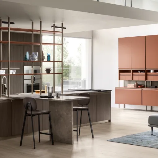 Cucina Moderna Formalia 07 in Noce Arabica e laccato Ruggine di Scavolini