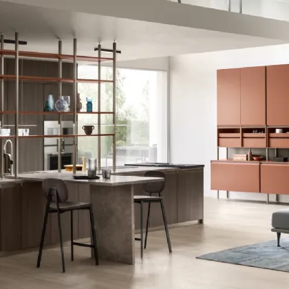 Cucina Moderna Formalia 07 in Noce Arabica e laccato Ruggine di Scavolini