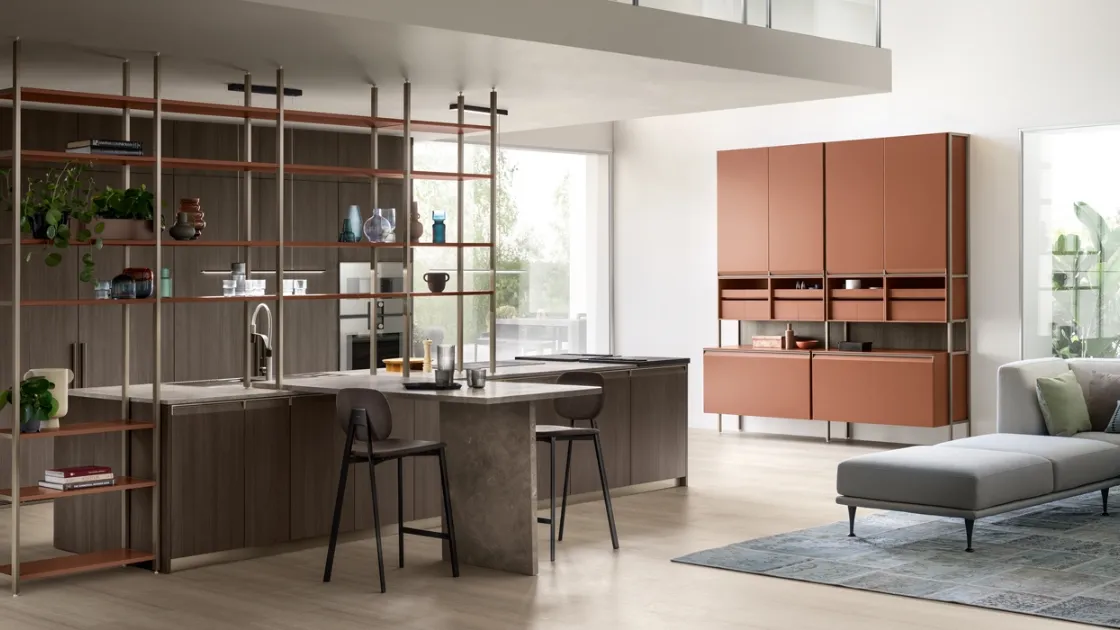 Cucina Moderna Formalia 07 in Noce Arabica e laccato Ruggine di Scavolini