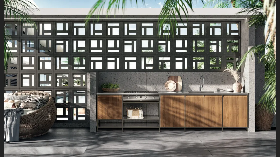 Cucina Moderna lineare in tek Formalia Outdoor 05 di Scavolini