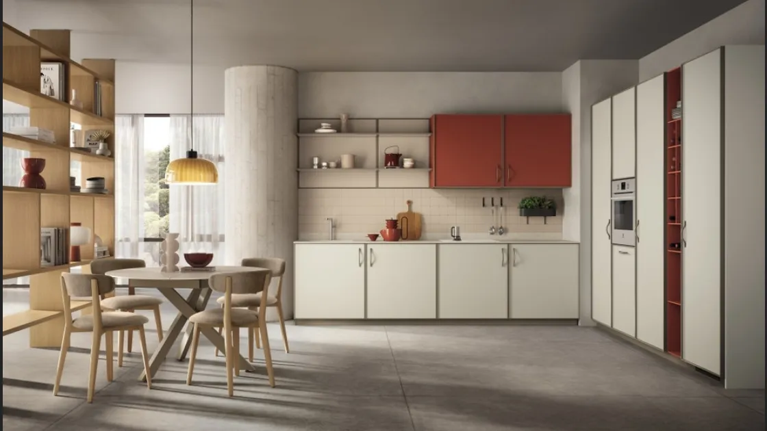 Cucina Moderna Jeometrica 03 in decorativo Bianco Puro e Paprika di Scavolini