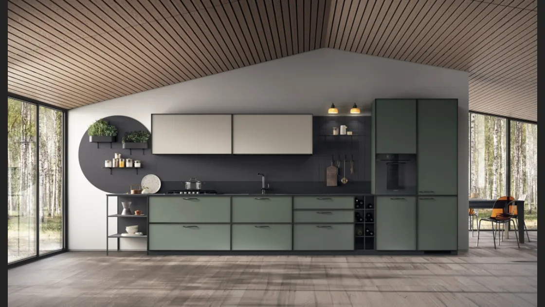 Cucina Moderna Jeometrica 04 in decorativo Selva e Soft Beige di Scavolini