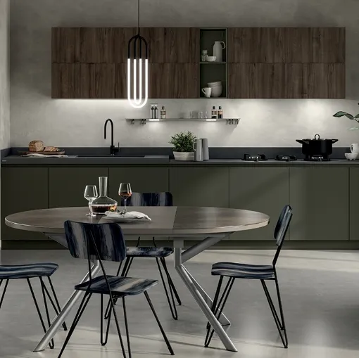 Cucina Moderna Liberamente 01 Verde Minerale e Noce Garden di Scavolini