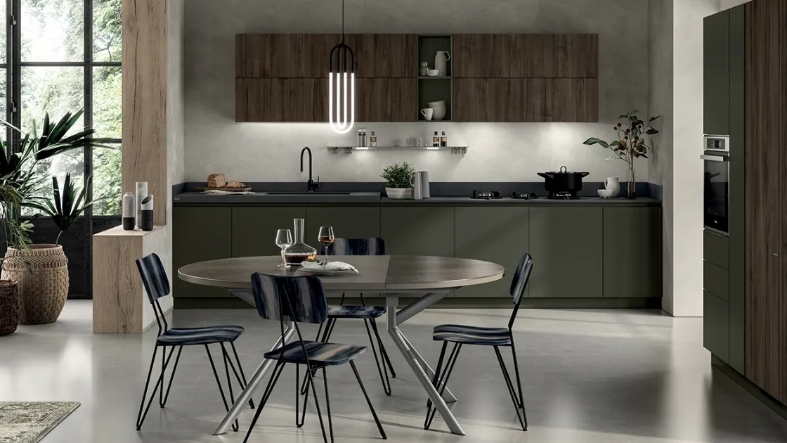 Cucina Moderna Liberamente 01 Verde Minerale e Noce Garden di Scavolini