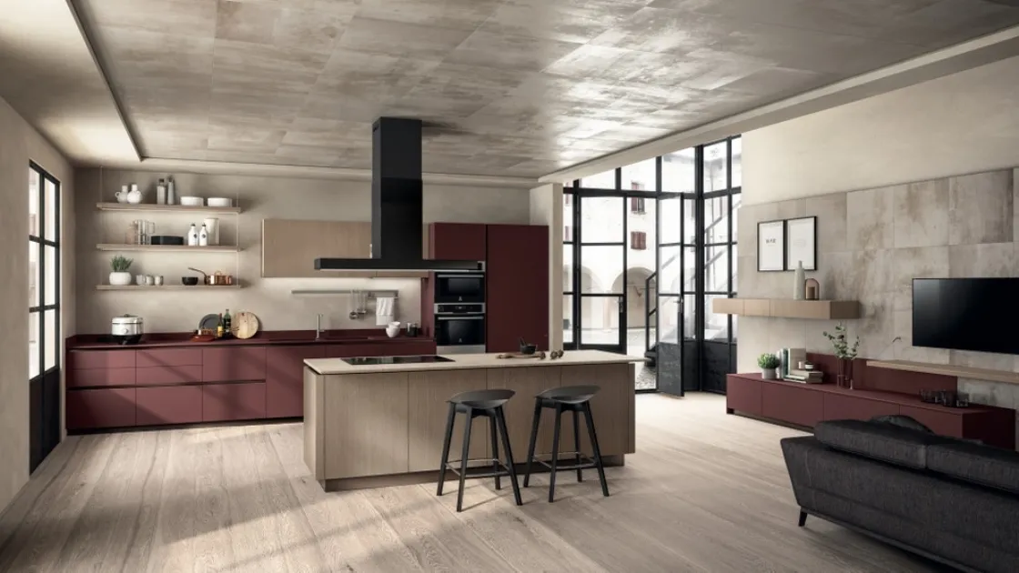 Cucina Moderna Liberamente 02 Rosso Jaipur e Rovere Dune di Scavolini