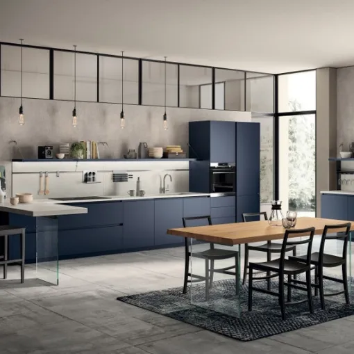 Cucina Moderna Liberamente 04 in laccato opaco Blu Moon di Scavolini
