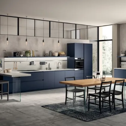 Cucina Moderna Liberamente 04 in laccato opaco Blu Moon di Scavolini