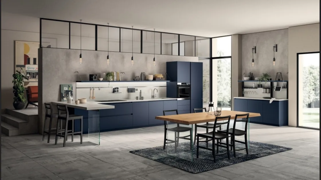 Cucina Moderna Liberamente 04 in laccato opaco Blu Moon di Scavolini