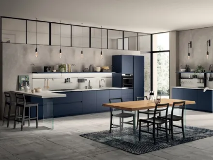 Cucina Moderna Liberamente 04 in laccato opaco Blu Moon di Scavolini