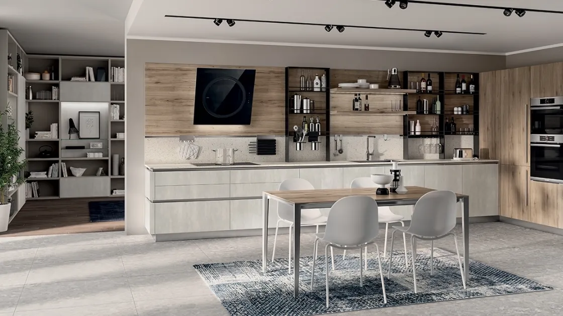 Cucina Moderna Liberamente 06 Concrete Jersey e Rovere Voyage di Scavolini