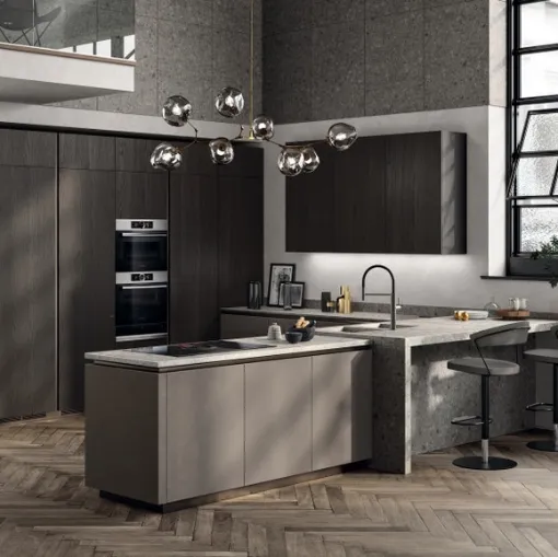 Cucina Moderna Liberamente 08 in Biomalta Argilla Agra e Rovere Carbone di Scavolini