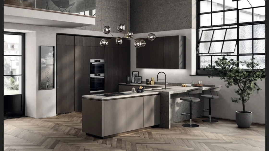 Cucina Moderna Liberamente 08 in Biomalta Argilla Agra e Rovere Carbone di Scavolini