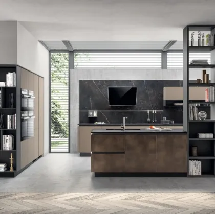 Cucina Moderna Liberamente 11 Grigio Selce e Oxide Bronze di Scavolini