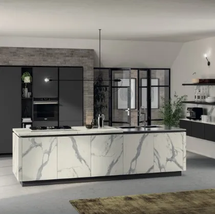 Cucina Moderna Liberamente 07 in laminato Statuario e Grigio Ferro di Scavolini