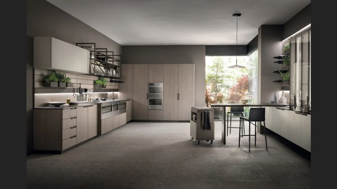 Cucina Moderna Mia 02 in Rovere Gessato e Biomalta Argilla Lima di Scavolini