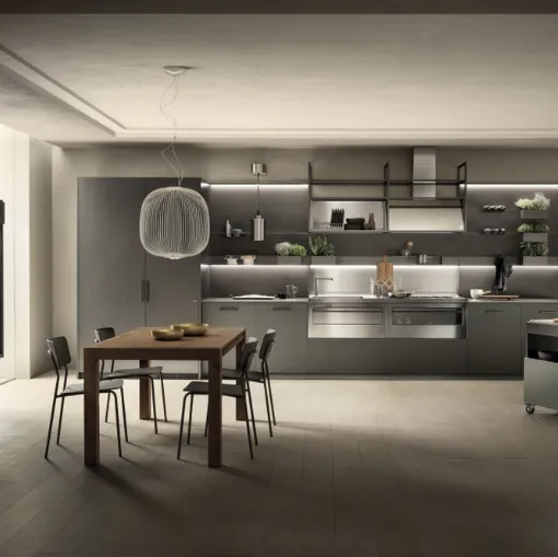 Cucina Moderna Mia 04 Verde Minerale e Acciaio Scuro di Scavolini