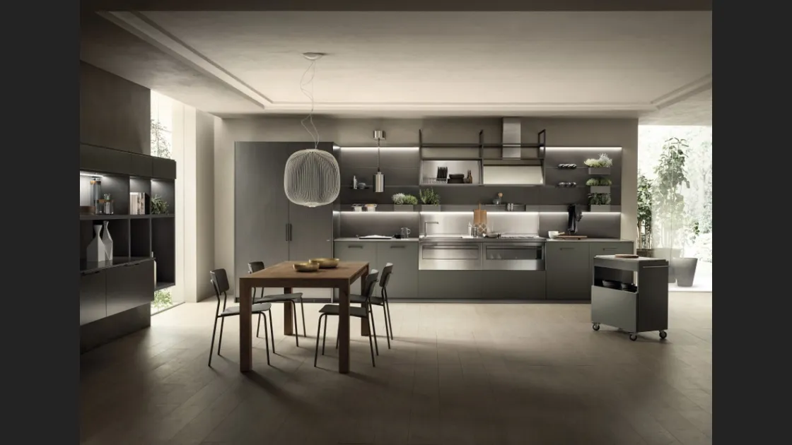 Cucina Moderna Mia 04 Verde Minerale e Acciaio Scuro di Scavolini