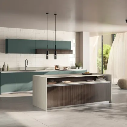 Cucina Moderna Mira 02 in decorativo Lodge e Fenix Verde Comodoro di Scavolini