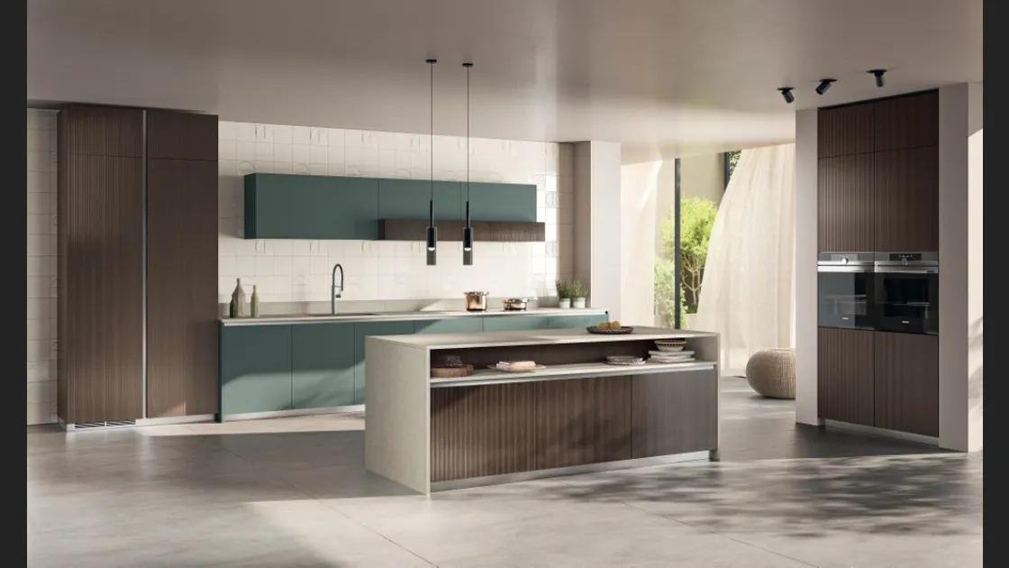 Cucina Moderna Mira 02 in decorativo Lodge e Fenix Verde Comodoro di Scavolini