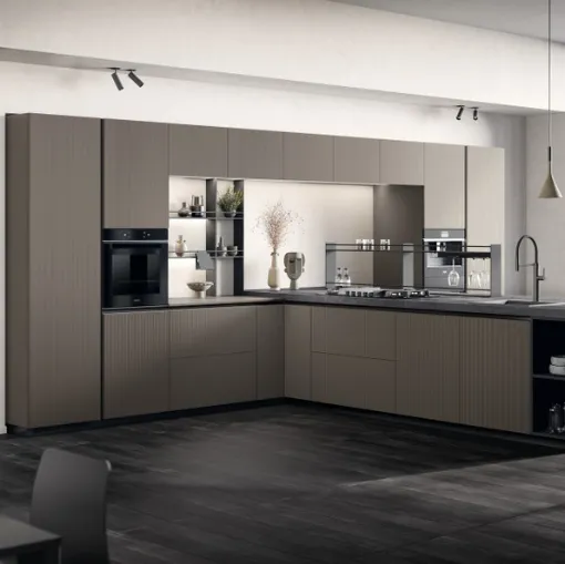 Cucina Moderna Mira 04 in laminato Strips Urban Steel di Scavolini