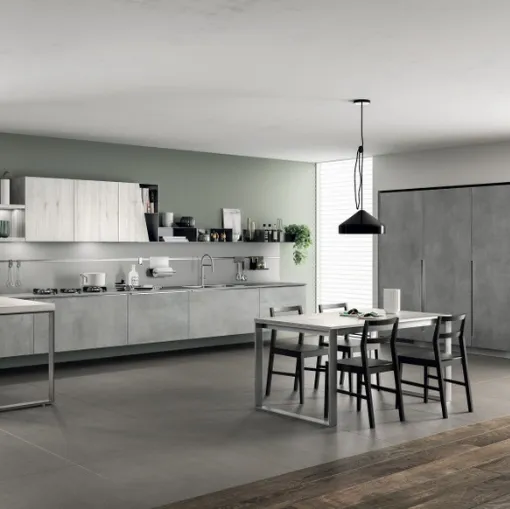 Cucina Moderna Mood 03 in Concrete Brooklyn e Rovere Actual di Scavolini