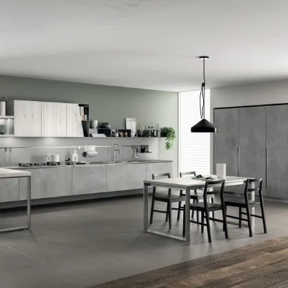 Cucina Moderna Mood 03 in Concrete Brooklyn e Rovere Actual di Scavolini
