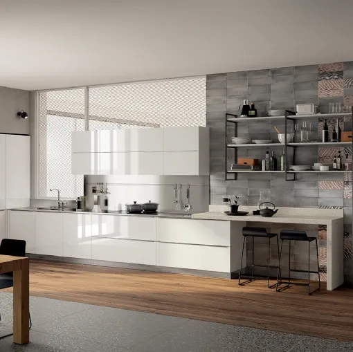 Cucina Moderna Mood 05 in laccato lucido Bianco Prestige di Scavolini