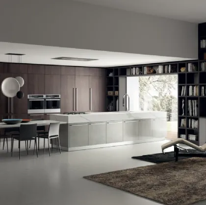Cucina Moderna Mood 11 in Noce Saxony e laccato Stained Alluminium di Scavolini