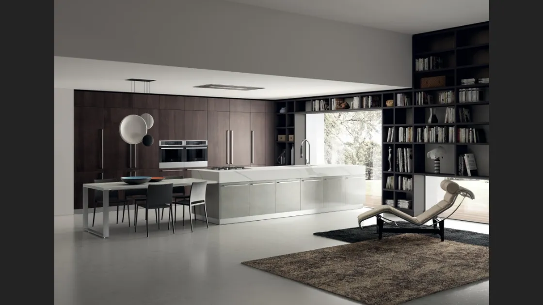 Cucina Moderna Mood 11 in Noce Saxony e laccato Stained Alluminium di Scavolini