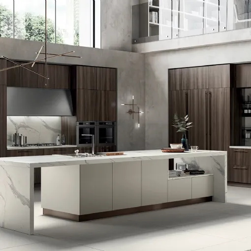 Cucina Moderna Mood 07 in Noce Steady e laccato Tortora di Scavolini