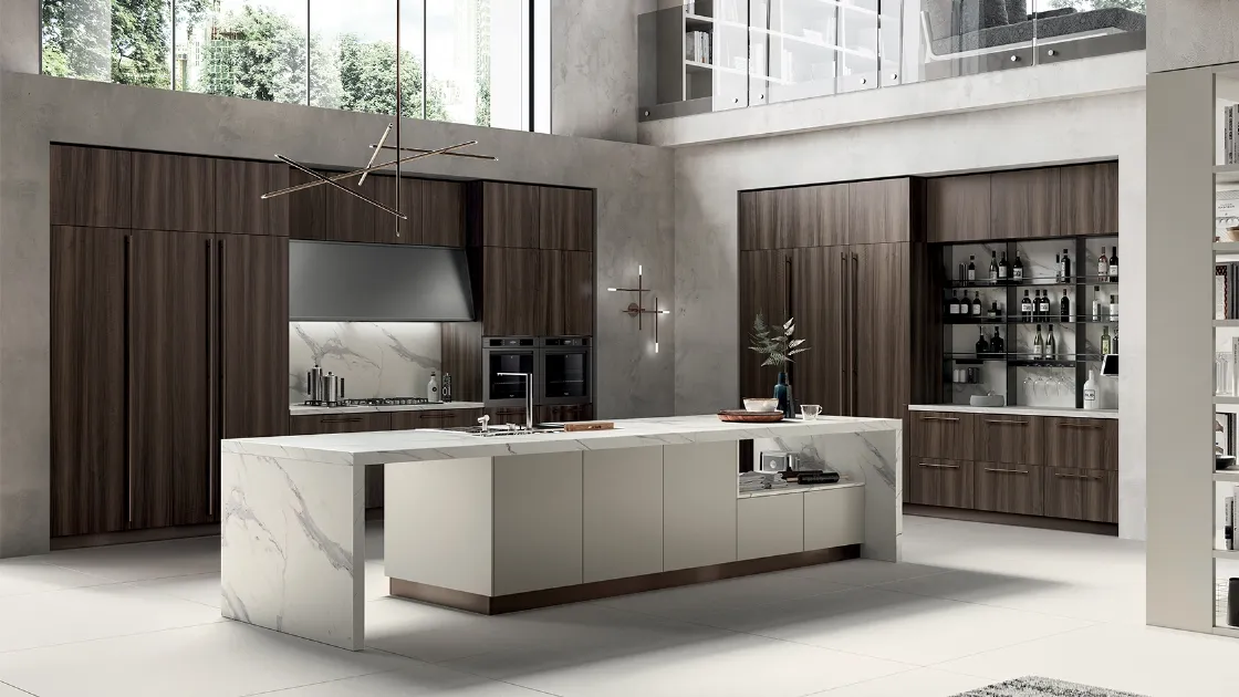 Cucina Moderna Mood 07 in Noce Steady e laccato Tortora di Scavolini