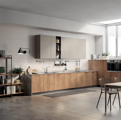 Cucina Moderna Mood 04 in Rovere Landscape e laccato Visone di Scavolini