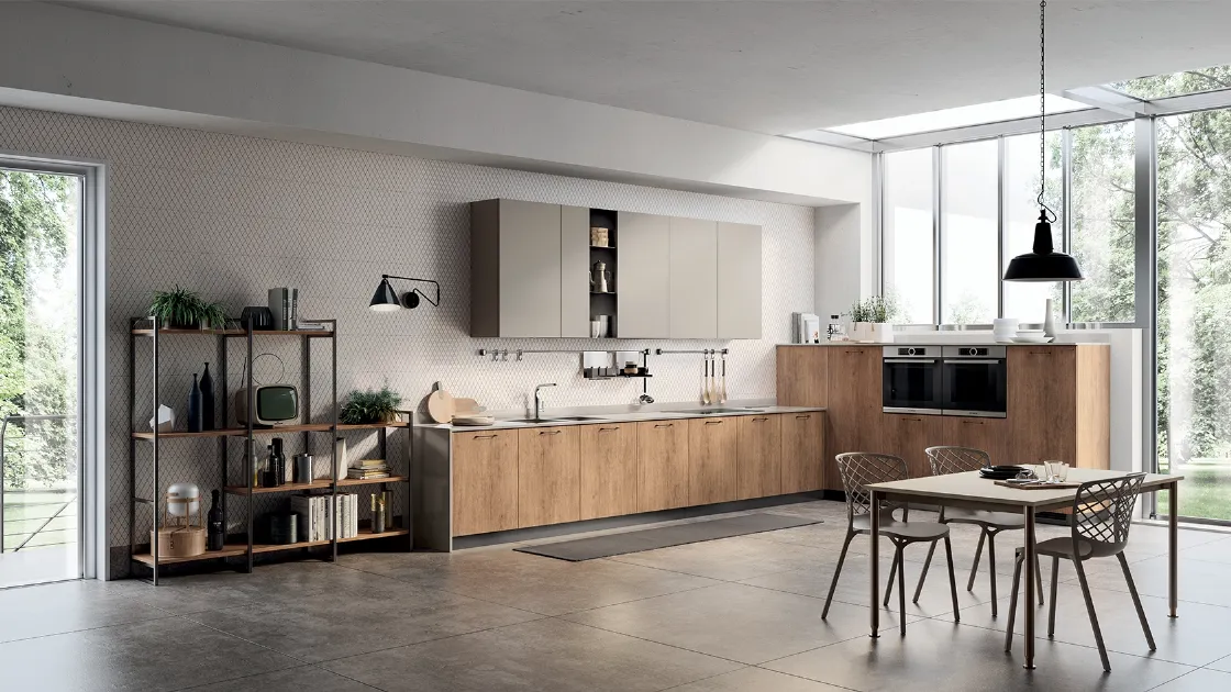 Cucina Moderna Mood 04 in Rovere Landscape e laccato Visone di Scavolini