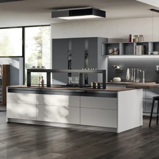 Cucina Moderna Motus 01 in laccato Grigio Airone e Grigio Vulcano di Scavolini