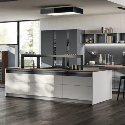 Cucina Moderna Motus 01 in laccato Grigio Airone e Grigio Vulcano di Scavolini