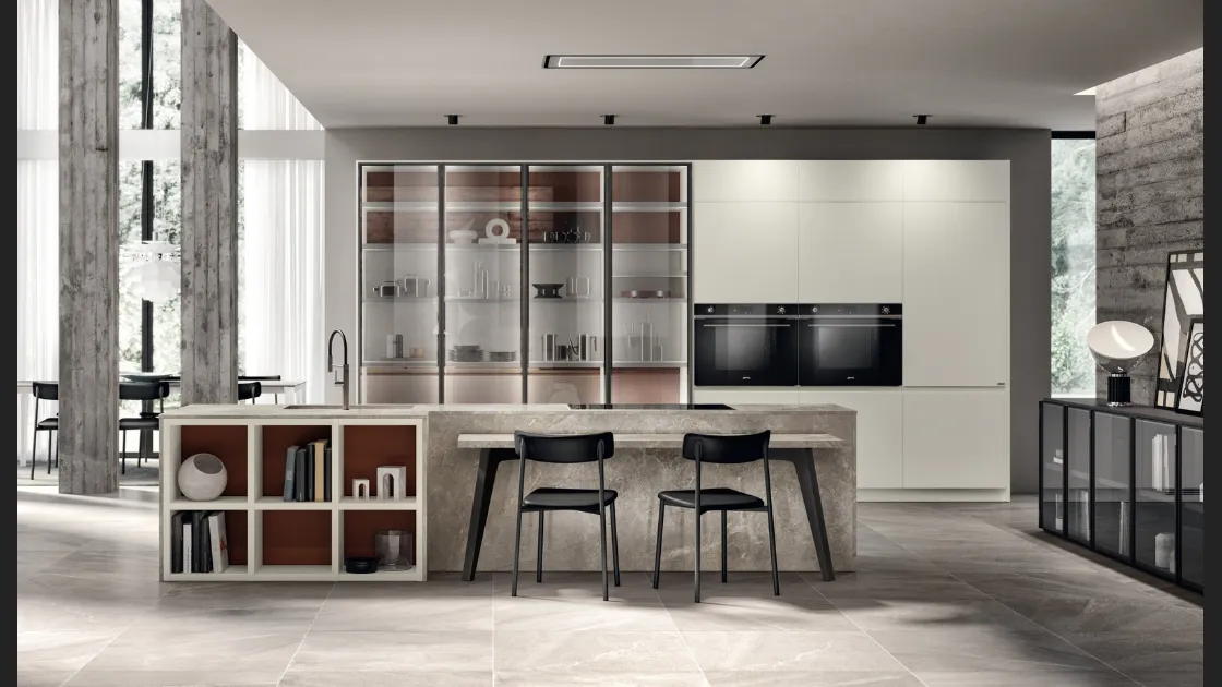 Cucina Moderna Motus 06 in laccato opaco Bianco Prestige di Scavolini