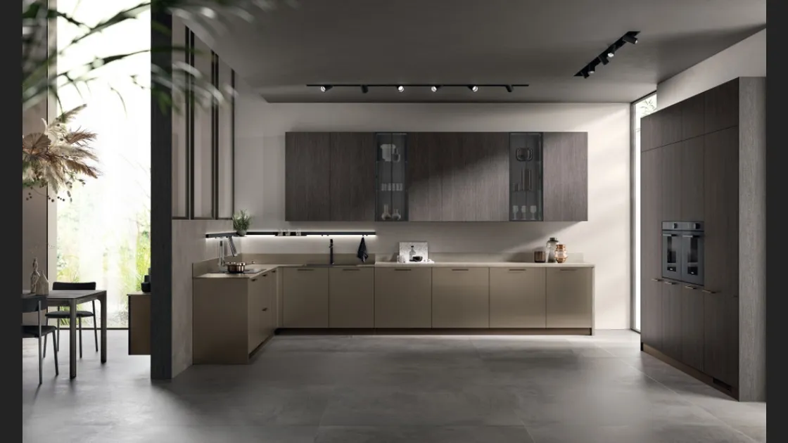 Cucina Moderna Musa 02 in vetro opaco Grigio Matera e decorativo Oriental di Scavolini