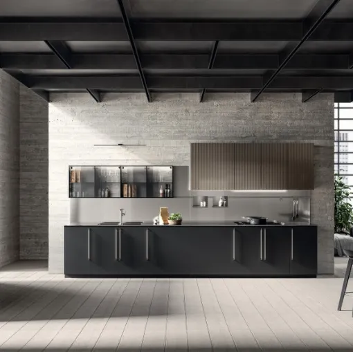 Cucina Moderna Musa 03 in Fenix Nero Ingo e laccato lucido effetto perlato di Scavolini