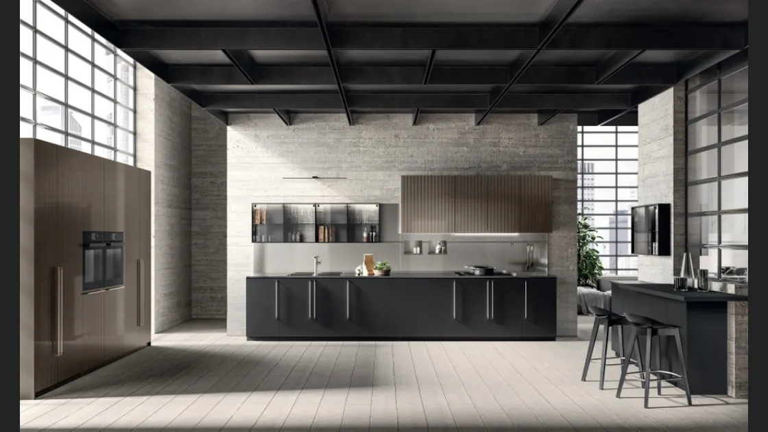 Cucina Moderna Musa 03 in Fenix Nero Ingo e laccato lucido effetto perlato di Scavolini