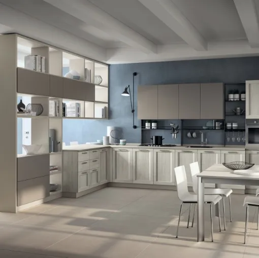 Cucina moderna angolare Sax 04 in decorativo Rovere Artic e laccato opaco di Scavolini