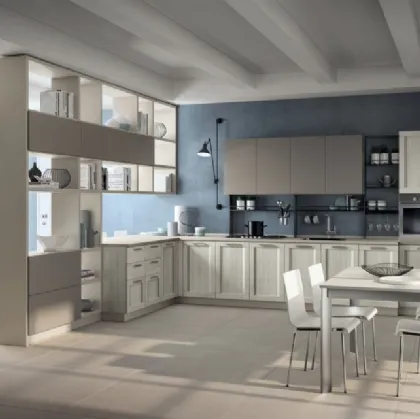 Cucina moderna angolare Sax 04 in decorativo Rovere Artic e laccato opaco di Scavolini