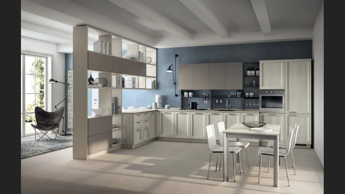 Cucina moderna angolare Sax 04 in decorativo Rovere Artic e laccato opaco di Scavolini