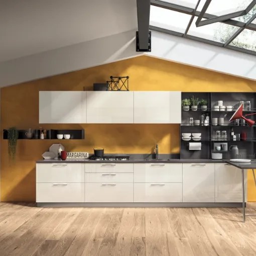 Cucina Moderna con penisola Sax 09 in laccato lucido Bianco di Scavolini