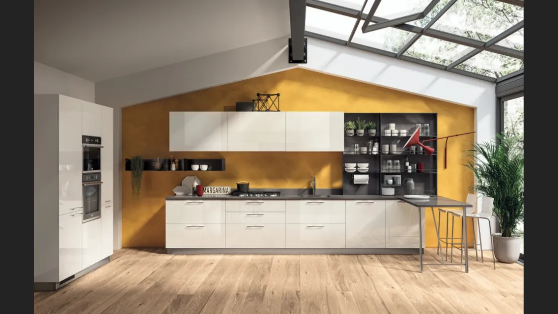Cucina Moderna con penisola Sax 09 in laccato lucido Bianco di Scavolini
