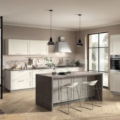 Cucina moderna con isola Colony 01 in laccato Bianco opaco di Scavolini